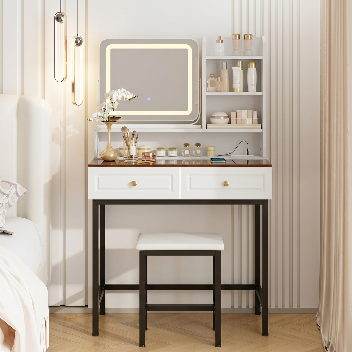 Makeup Vanity with LED Lighted Mirror