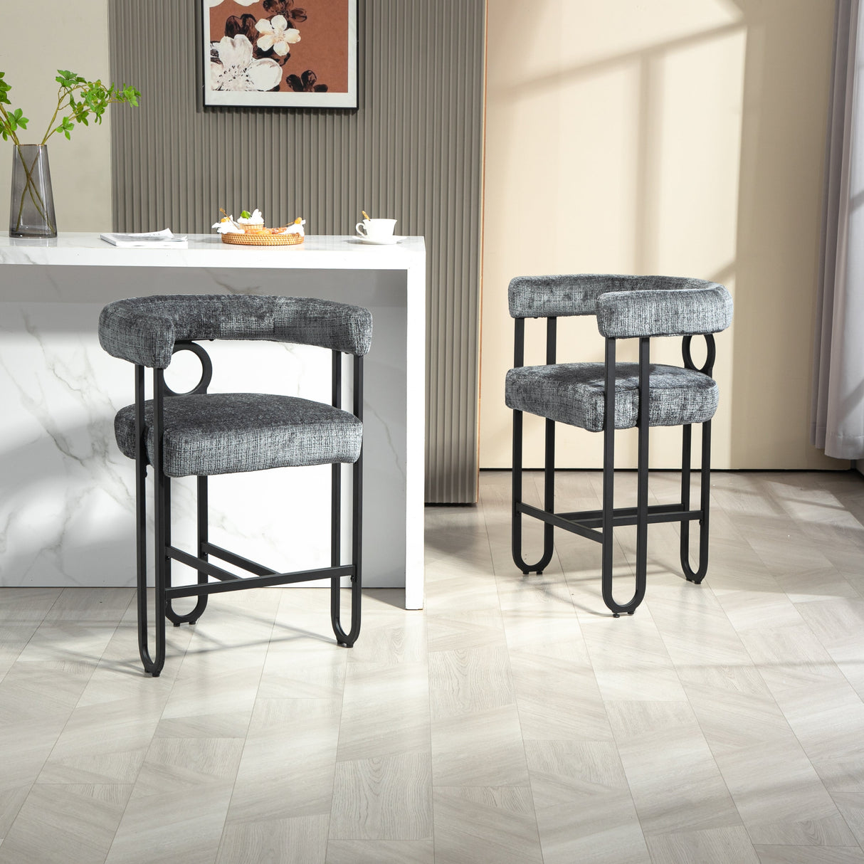 Household bar stools set of 2, modern upholstered with back