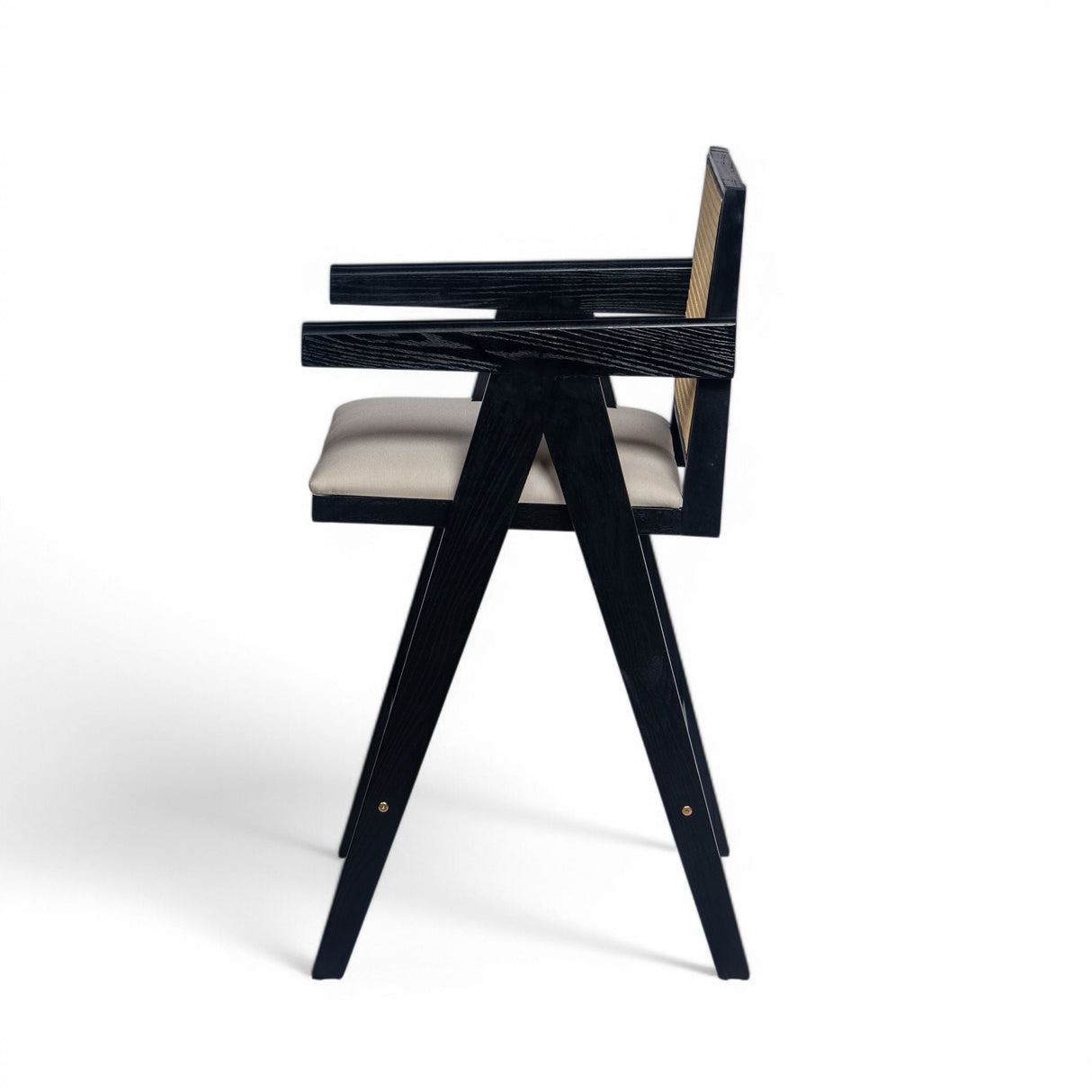 Woven Cane Plastic Backrest Bar Stool Foam Padded Fabric Seat & Durable Rubberwood Frame - Cream Gray