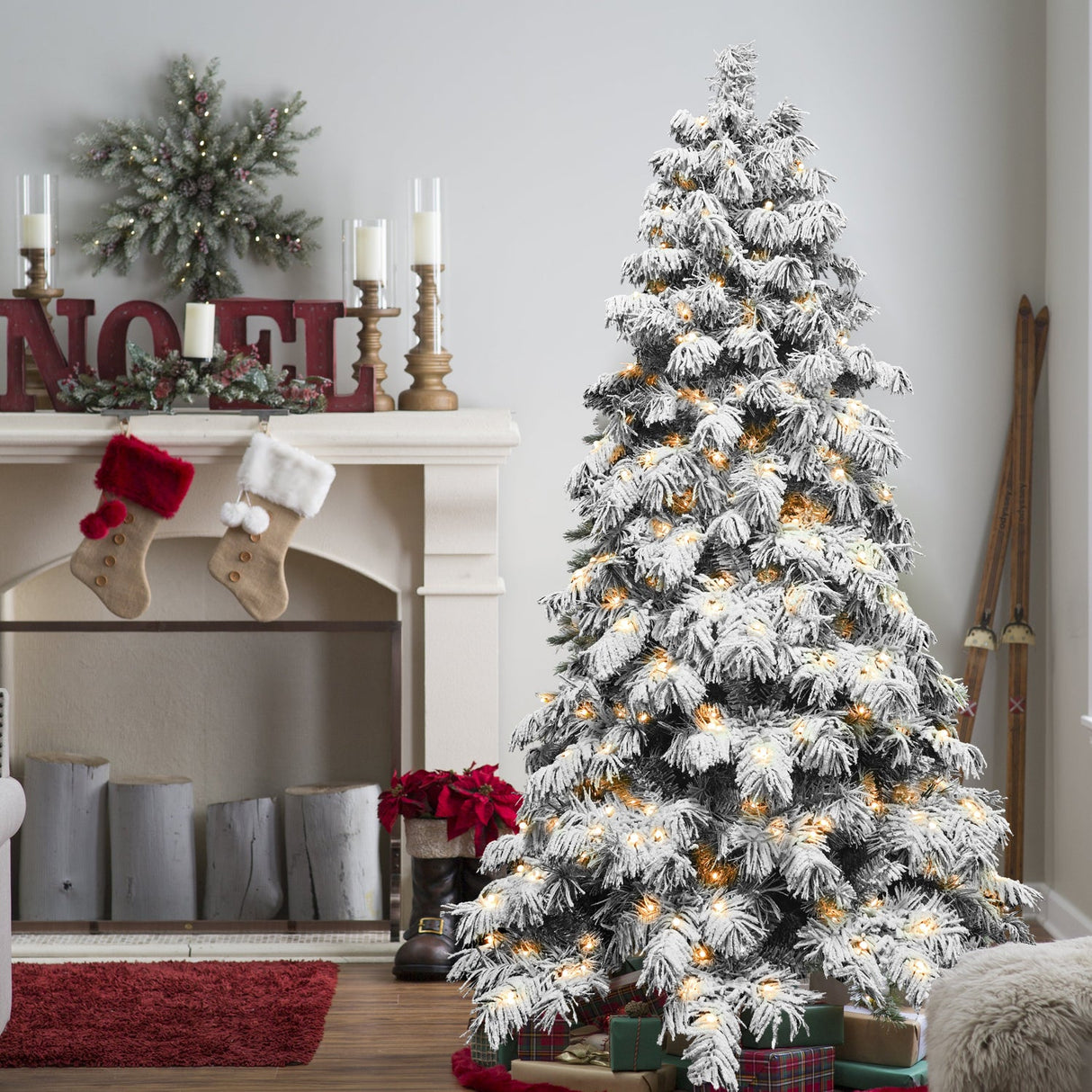 7ft Flocked Scarecrow-Shaped Christmas Tree with 360 Warm Lights