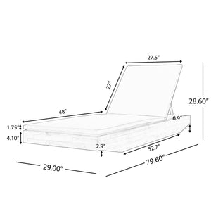 Acacia Wood Chaise Lounge with Teak Finish and Water-Repellent Cushion