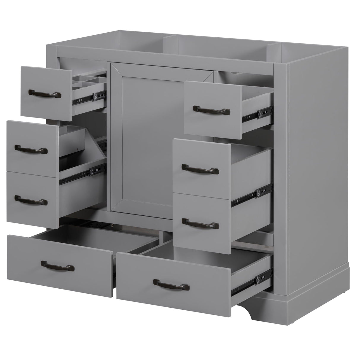 36" Bathroom Vanity Without Sink, Cabinet Base Only, 6 Drawers, Multi Functional Drawer Divider, Adjustable Shelf - Gray