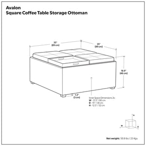 Avalon - Square Coffee Table Storage Ottoman - Tanners Brown