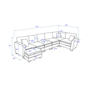 Modern U Shaped 6-Seat Sectional Sofa Couch with Ottoman