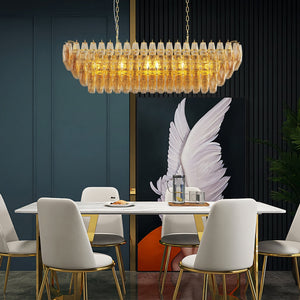 Modern Chandeliers for Dining Room, 54' Large Rectangle Gold Kitchen Chandelier Over Table, 12-Light with Smoke Glass Ceiling Lights, Farmhouse Pendant Lighting Fixture for Living Room Bedroom