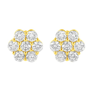 14K Yellow Gold 1.0 Cttw Diamond Flower Earring (J-K Color, I1-I2 Clarity)