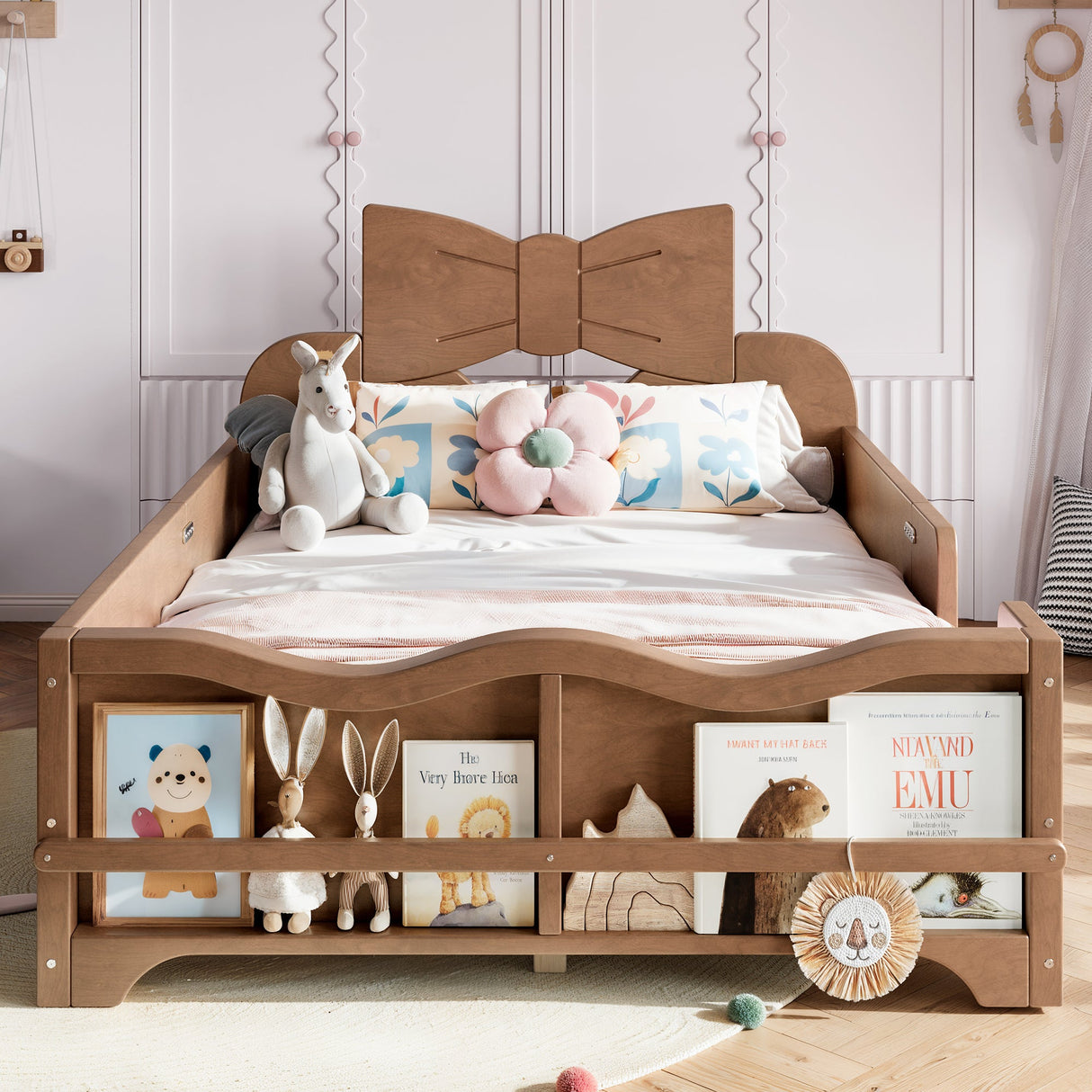 Twin Size Kids Platform Bed with Full Surround Guardrails