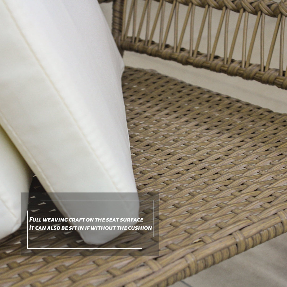 6PCS Outdoor Patio Balcony Natural Color Wicker Sofa Chair Set with Beige Cushion and Round Tempered Glass Table