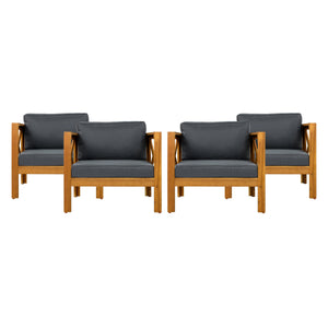 Patio Conversation Set with Foldable Acacia Wood Table and Cushioned Armchairs