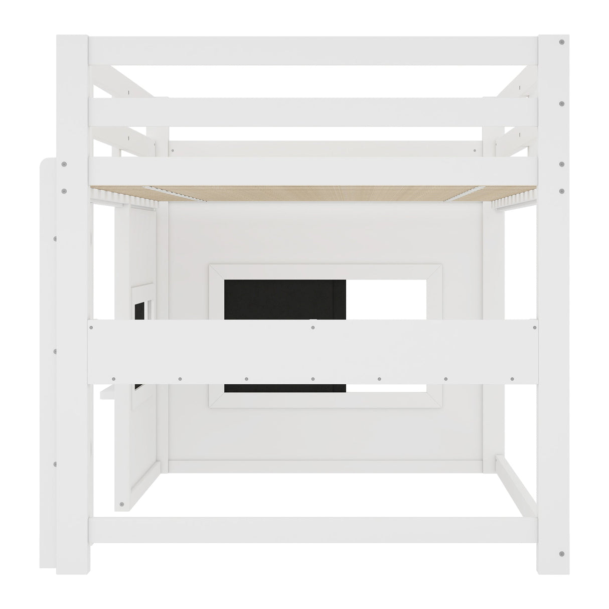 Twin Size Loft Bed With Sliding Chalkboard & Bookshelf