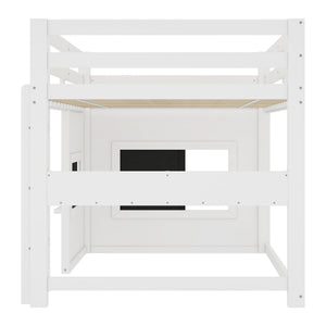 Twin Size Loft Bed With Sliding Chalkboard & Bookshelf