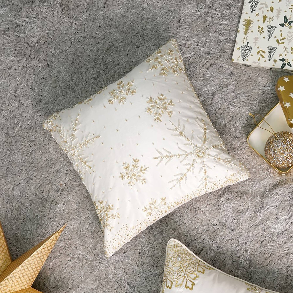 Handcrafted Snowflake Embroidered Cotton Pillow