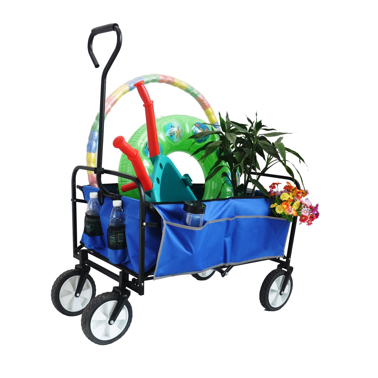 Folding Wagon Garden Shopping Beach Cart (Blue)