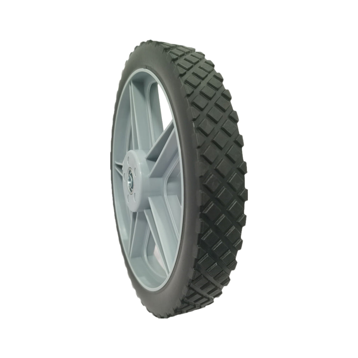Universal 12" Spoked Plastic Wheel And Tire For Lawn Mowers & Trolley Carts, 10 Pack - Black