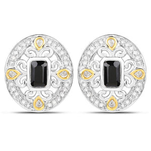 0.93 Carat Genuine Blue Sapphire and White Diamond .925 Sterling Silver Earrings