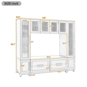 Modern Entertainment Center with Fluted Glass Doors - White or Black