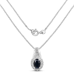 0.98 Carat Genuine Blue Sapphire and White Topaz .925 Sterling Silver Pendant