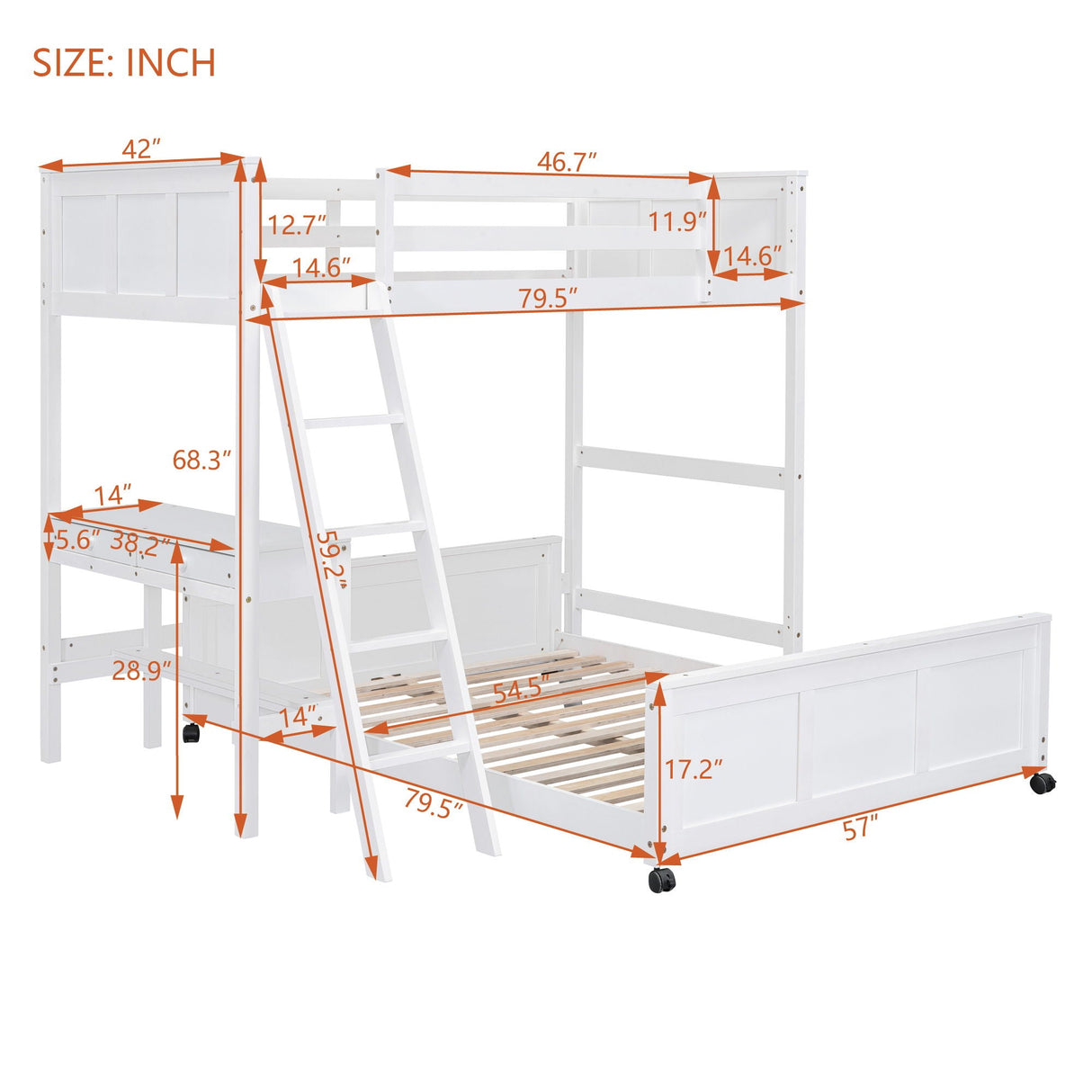 Full Over Full Bunk Bed With Desk