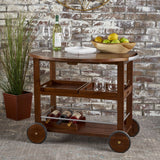 Wood and Aluminum Bar Cart with 2 Shelves, Oak and Silver