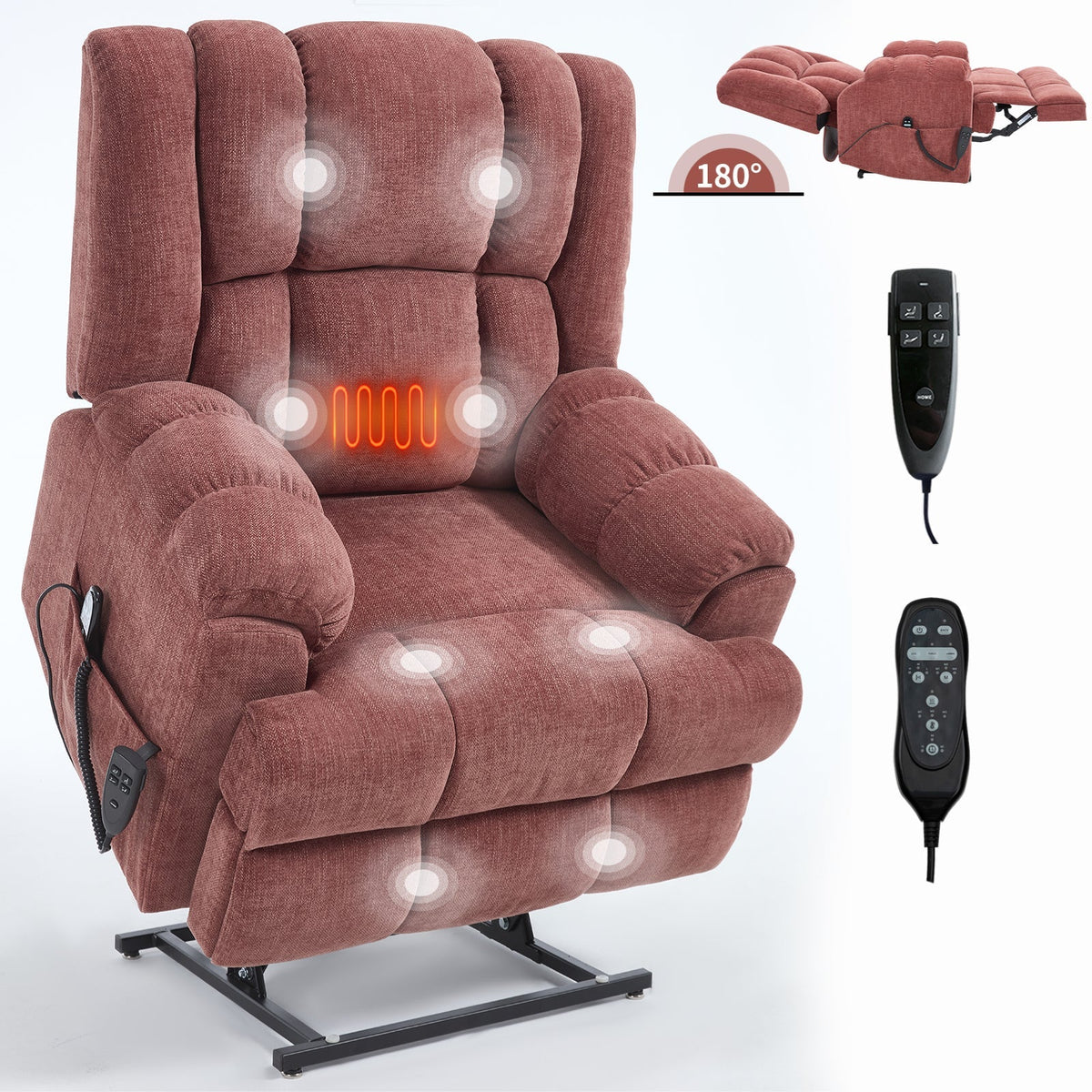 Dual Motor Heat Massage Electric Power Lift Recliner with Smooth Lift - Red or Blue