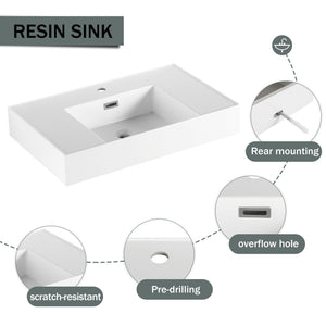 Modern Wall Mounted 30 Inch Bathroom Vanity With Resin Sink And 2 Side Cabinet In Imitative - Imitative Oak