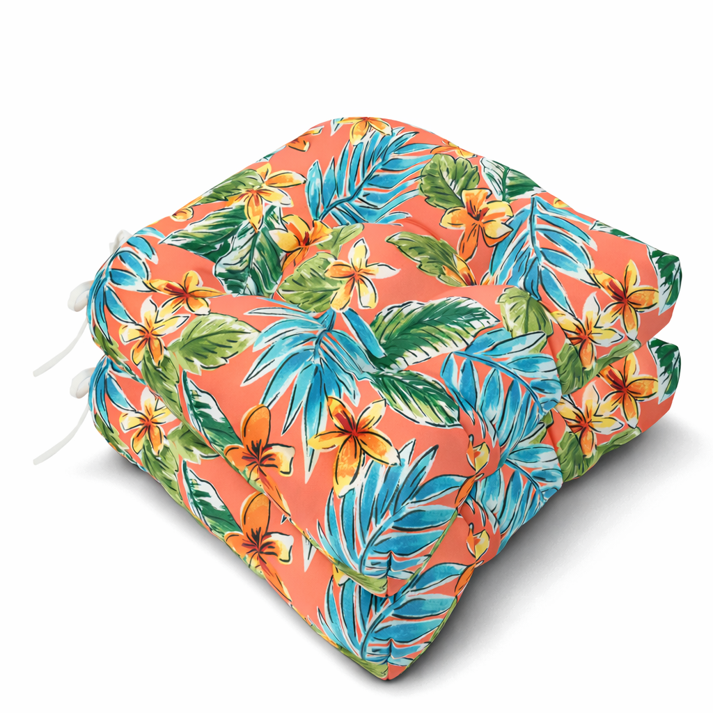 Outdoor Chair Cushions Set of 2, 19 x 19 x 4 Inch Tufted Seat Cushions with Ties