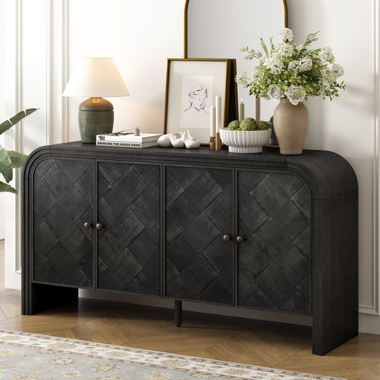 Handwoven Wood Slat Door Sideboard