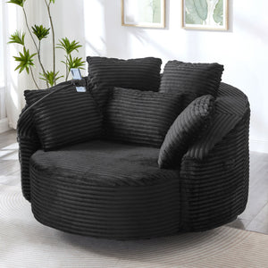 Swivel Accent Barrel Chair With Adjustable Phone Holder, 5 Pillows For Living Room