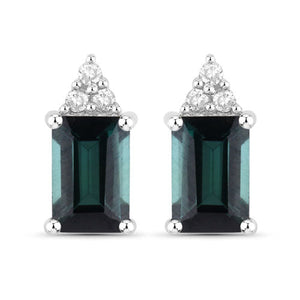 1.25 Carat Genuine Green Tourmaline and White Diamond 14K White Gold Earrings