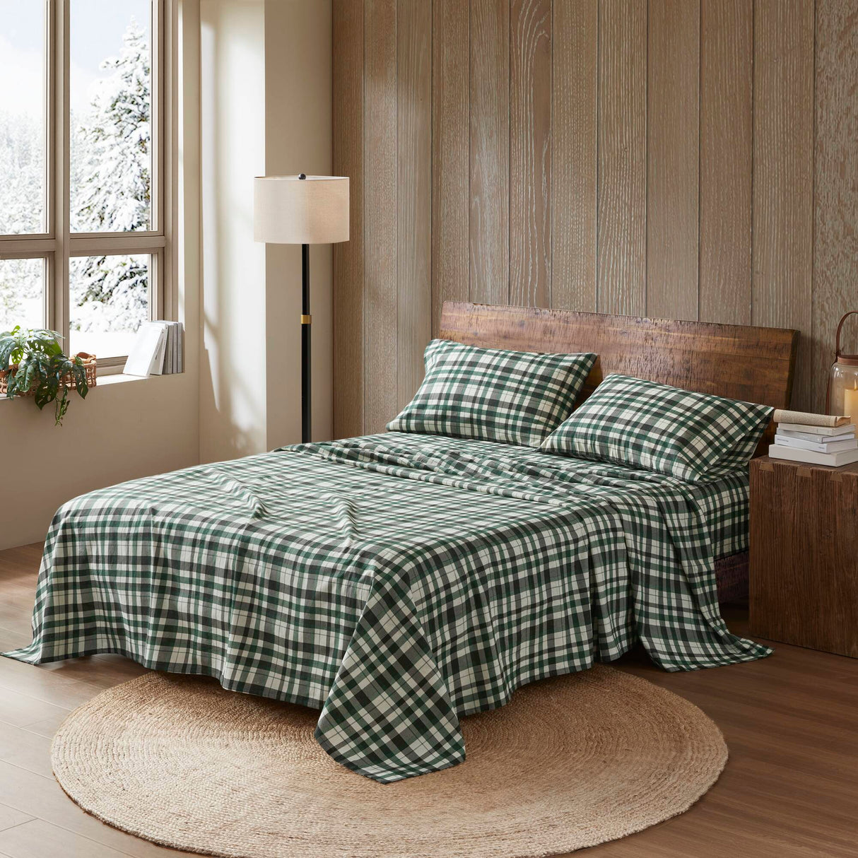 4 Pieces Queen 100% Cotton Flannel Printed Sheet Set,Finton
