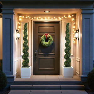 7FT Spiral Topiary Trees with Realistic Faux Boxwood - Green