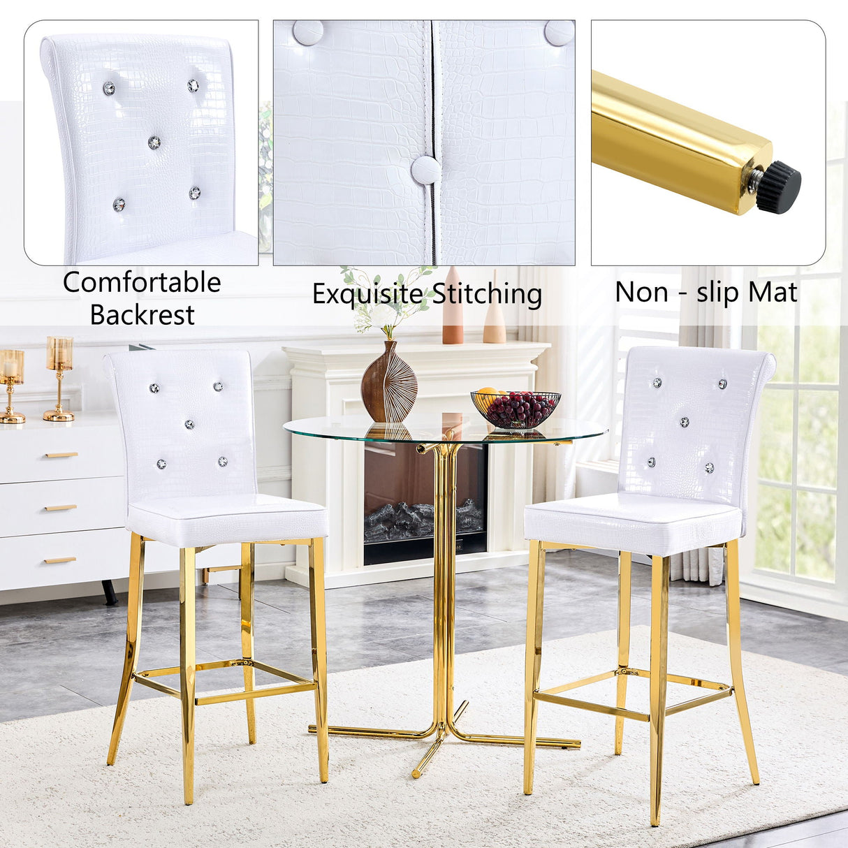 Bar Chairs With Crystal Clasp Design (Set of 2)