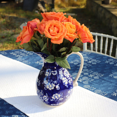 Blue Garden Hand-Painted Stoneware Pitcher