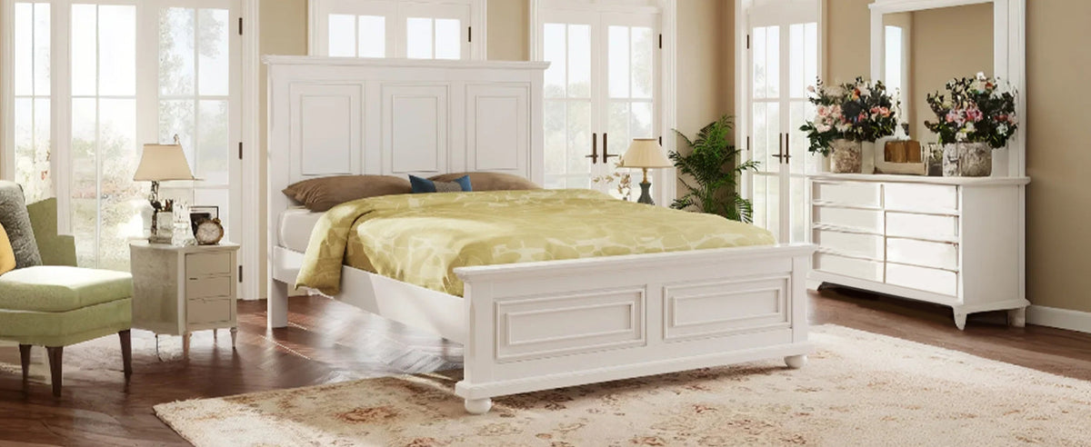 Traditional Town and Country Style Pinewood Vintage Tall Headboard King Bed Frame