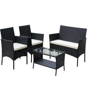 4 PC Rattan Patio Furniture Set Outdoor Cushioned Wicker Sofa