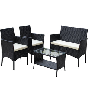 4 PC Rattan Patio Furniture Set with Cushioned Sofa - Black