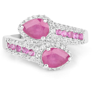 2.43 Carat Glass Filled Ruby and White Topaz Sterling Silver Ring