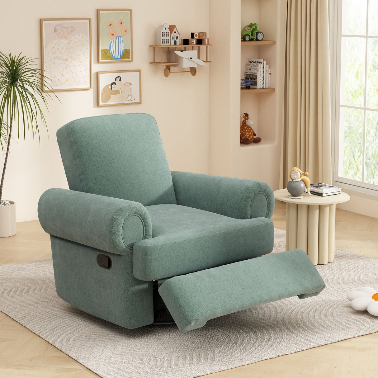Manual Swivel Recliner Rocker Chair With Adjustable Backrest
