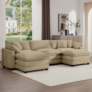 Modern Modular Cushion Sofa Set with Ottoman - Fabric, Multiple Colors