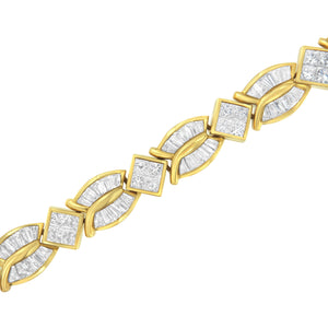 14K Yellow Gold 8 1/5 Cttw Baguette and Princess-Cut Diamond Geometric Twist Link Bracelet (G-H Color, VS1-VS2 Clarity) - Size 7"