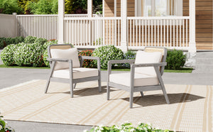 Set of 2 Outdoor Acacia Wood Patio Club Chairs with Cushions