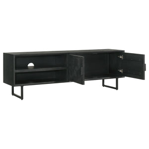 Manaya - 2 Door Stand With Open Shelving And Hidden Storage - Charcoal Black