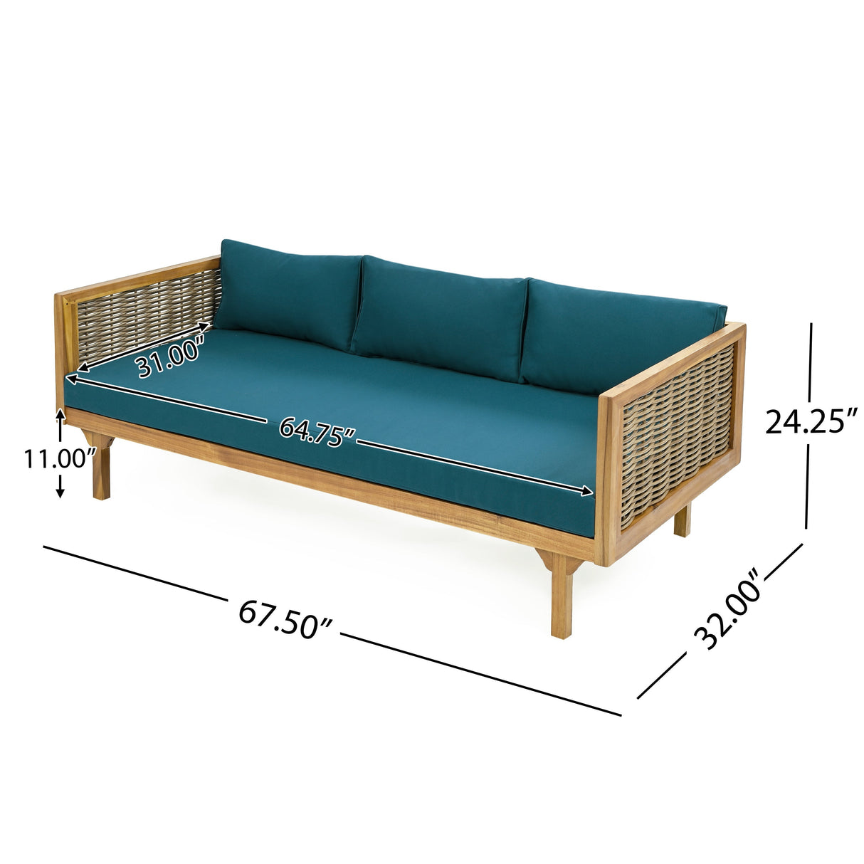 Claremont 3 Seater Daybed with Rattan Arms and Acacia Wood Frame