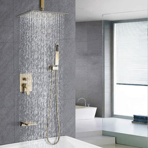 Contemporary Shower System With 12" Rainfall Head And Handheld Spray, Wall Mounted