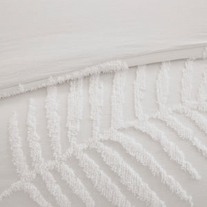 3 Piece Tufted Cotton Chenille Palm Comforter Set Off-White Full/Queen