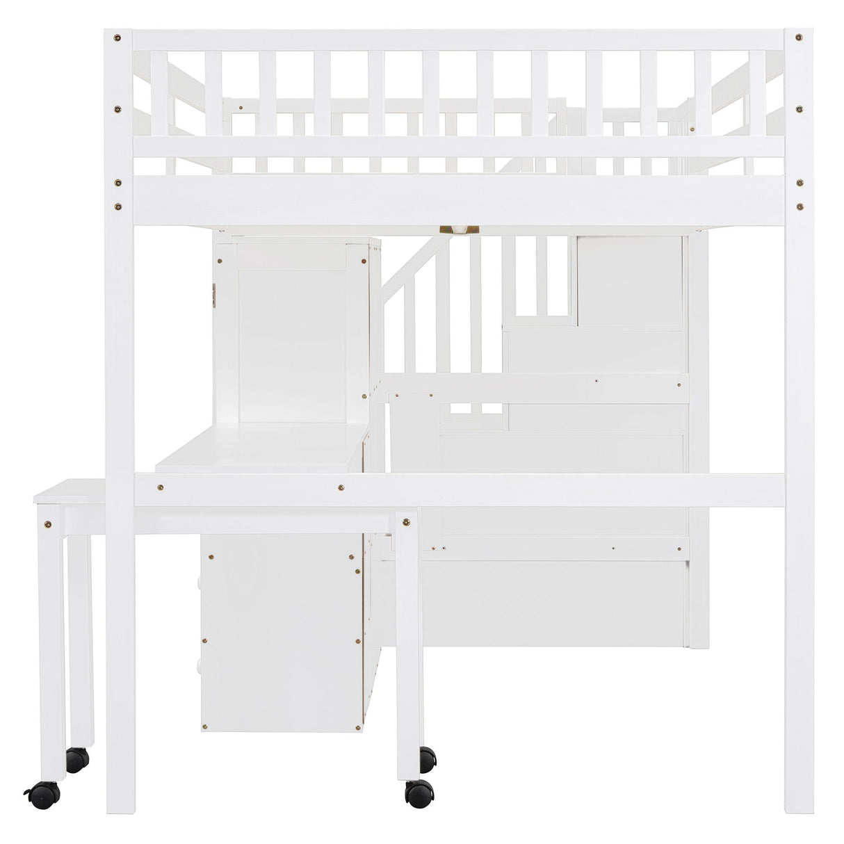 Loft Bed With Stairs, Bookshelf, Drawers, Desk & Wardrobe, Space Saving Multifunctional Furniture