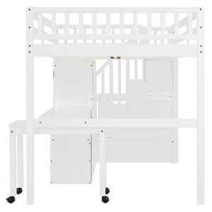 Loft Bed With Stairs, Bookshelf, Drawers, Desk & Wardrobe, Space Saving Multifunctional Furniture