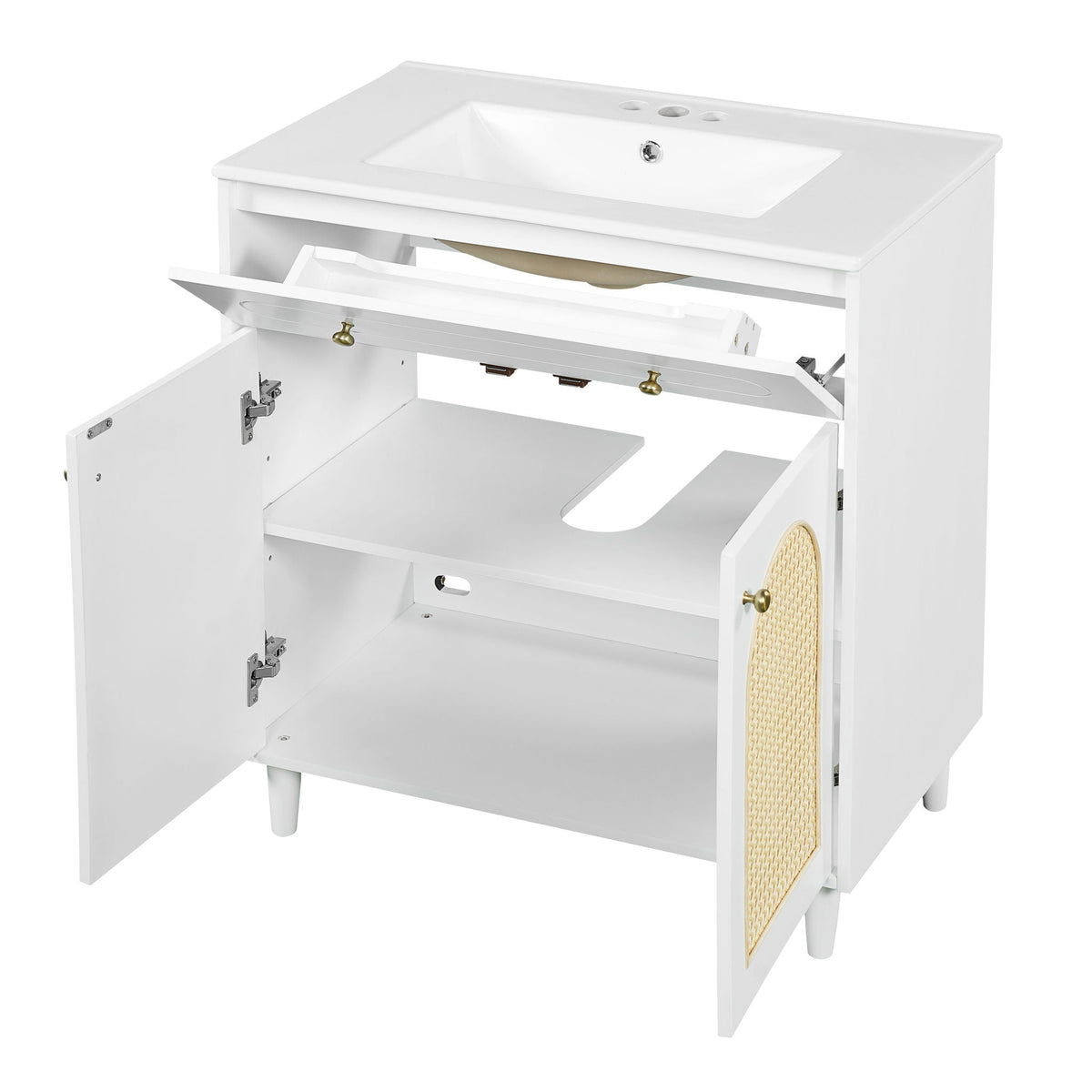 Modern Bathroom Vanity with Ceramic Sink and Adjustable Shelf - Dark Brown or White