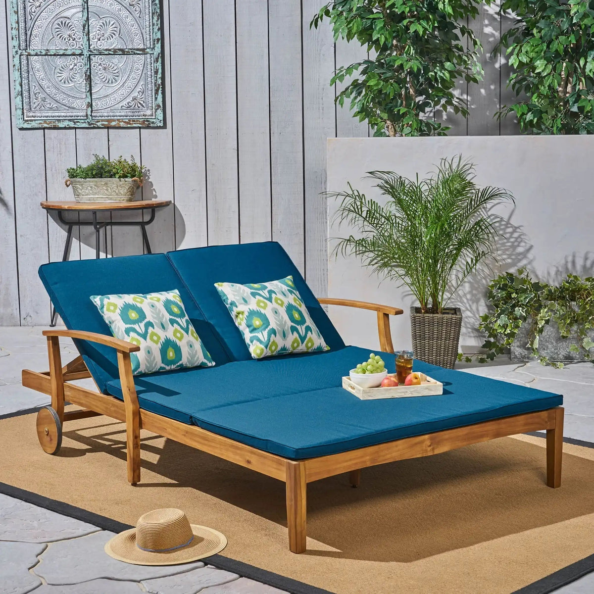 Etherealize - Outdoor Adjustable Double Chaise Lounge With Water Resistant Cushions