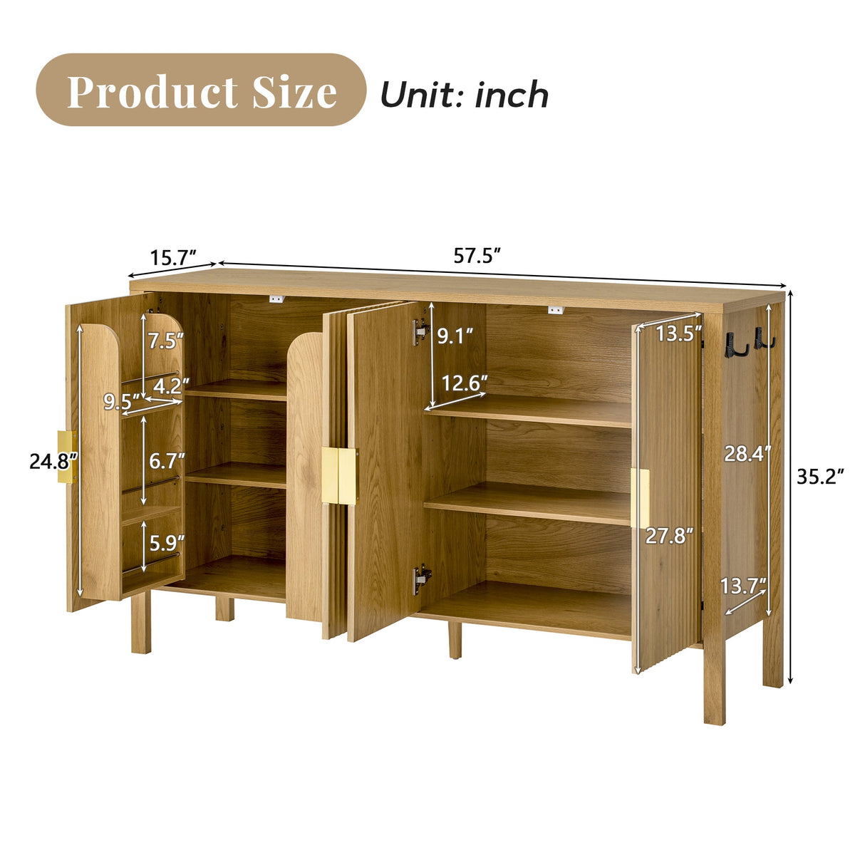 U_STYLE Modern 57.5" Stripe Door Storage Cabinet